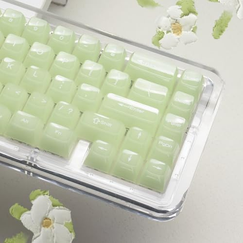 Womier Keyboard Keycaps Jelly - Ceramic Keycaps Style, Clear Creamy Matcha Green Key Cap Shine Through Custom 60 65 75 100 Percent for Cherry MX, Outemu, Gateron Mechanical Keyboards (MDA Profile)