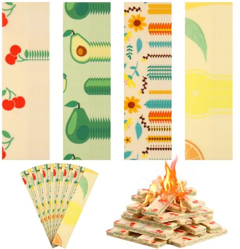 Glenmal 60 Pcs Natural Fire Starter Fire Starter from Organic Beeswax Wraps for Food Safe for Indoor/Outdoor Use, Camping Supplies Natural Firestarter Starts
