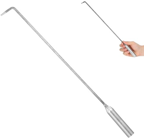 Feuerhaken Kaminhaken aus Eisen mit Langem Griff für Feuerstelle | 1 Stück, Metall mit Glatter Oberfläche, für Holzscheite und Holzofen, Abnehmbares Design, Silber