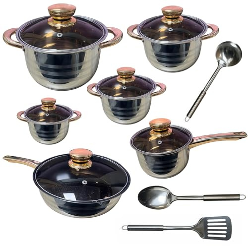 9-teiliges Edelstahl Topfset Induktion - Kochtopf Set, für Alle Herdarten | Lebensmittelechter Edelstahl, Glasdeckel mit Dampföffnung, Extra Dicker Boden, Wärmeisolierter Griff, Robust und Langlebig