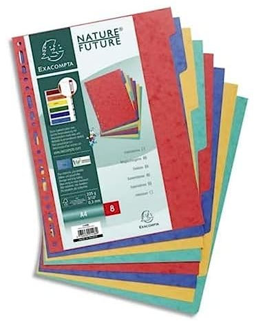 Exacompta 1408E Premium-Register für DIN A4 aus starkem Colorspankarton 8-teilig volle Höhe 22 x 29,7 cm vollfarbig 2 x 4 Farben mit Indexseite zum selbstgestalten Trennblätter Trennstreifen