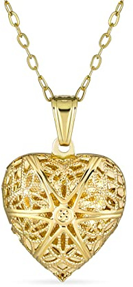 Bling Jewelry Vintage-Stil Filigranen Stern Herzform Aromatherapie Ätherisches Öl Parfüm Diffusor Medaillon Halskette Für Frauen Teenager 18K Vergoldet