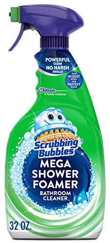 Scrubbing Bubbles Mega spray detergente per bagno e doccia, azione schiumogena rimuove calcare e schiuma di sapone, profumo Rainshower, 907,2 g