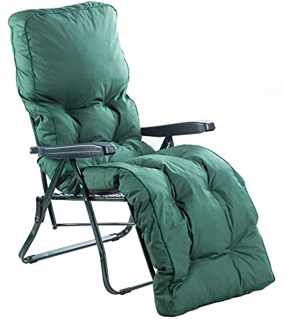 Alfresia Garden Relaxer Chair with Classic Cushion - Green Frame, Adjustable Reclining Outdoor Chair, Foldable Garden Seat (Green)