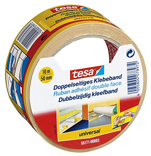 tesa doppelseitiges Klebeband für Teppich Verlegung sowie Bastel- und Dekorationsarbeiten, 25m x 50mm (8, 10m x 50mm)