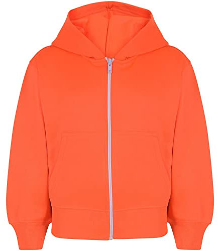A2Z 4 Kids Girls Boys Classic Plain Tie Dye Print Full Zip Up Hooded Zipper Top Jacket - Zipper Neon Orange 13