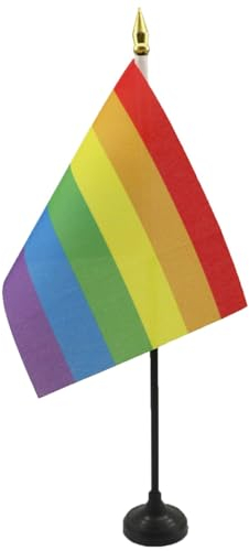 AZ FLAG - Tischflagge Regenbogen - 15x10 cm Goldene Splitze - Schwul Tischfahne 10 x 15 Cm - Flaggen