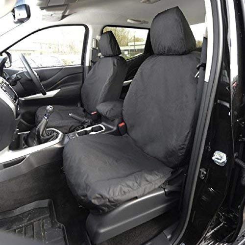 UK Custom Covers SC242B Tailored Heavy Duty Waterproof Front Seat Covers Black -To Fit Nissan Navara NP300 Double Cab 2016 Onwards