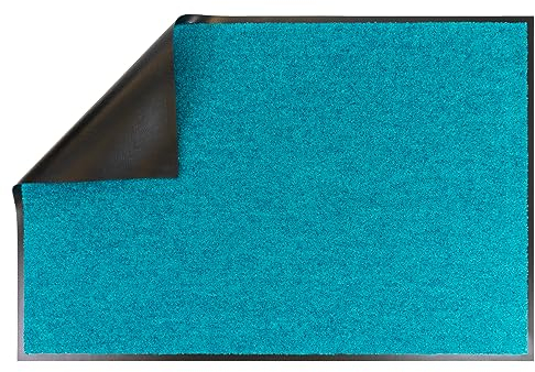 Primaflor - Ideen in Textil Schmutzfangmatte Conti – Türkis 90cm x 120cm, Waschbare, rutschfeste, Pflegeleichte Fußmatte, Eingangsmatte, Küchenläufer Matte, Türvorleger für Innen & Außen