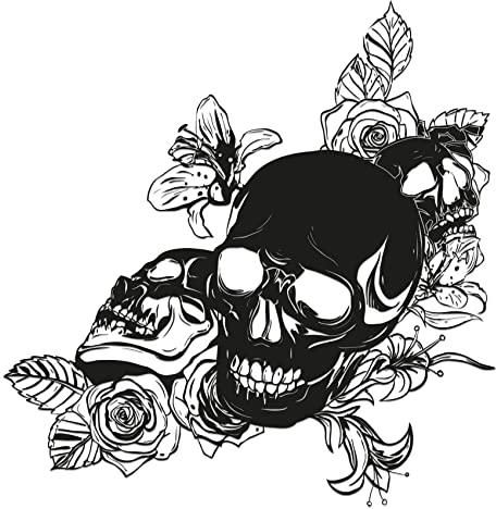 Skull Rose Aufkleber 59x58cm Sticker Dekor Folie Autoaufkleber Tattoo Old School KX039 (Schwarz Matt)