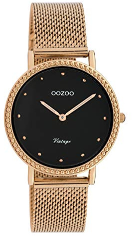 Oozoo Vintage Damenuhr mit Edelstahl Milanaiseband 34 MM Schwarz/Rose C20056