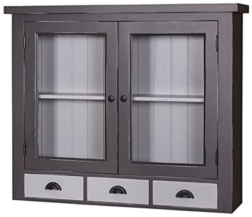 Casa Padrino Landhausstil Küchenhängeschrank Antik Grau/Hellgrau 192 x 31 x H. 65 cm - Landhausstil Küchenschrank mit 2 Glastüren und 3 Schubladen