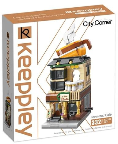 Qman Keeppley by C0102 City Corner Crossroad Cafe Kaffee Klemmbaustein-Set Haus Straße