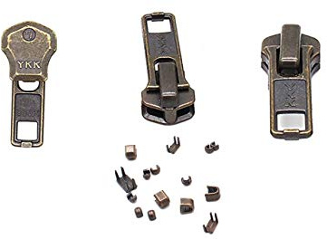 YKK - Kit di riparazione per cerniere lampo in ottone anticato #7, 3 cursori per confezione con tappi superiori e inferiori inclusi, prodotto negli Stati Uniti