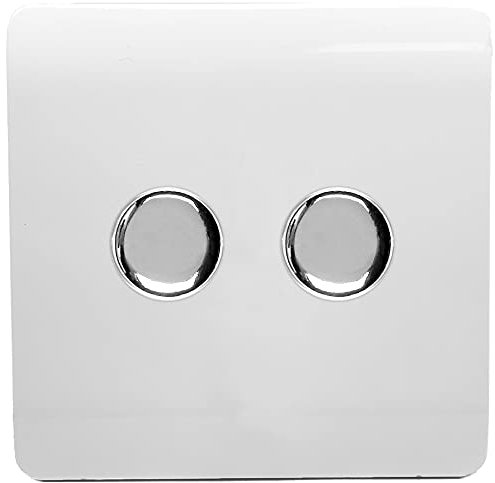 Trendi Artistic Modern Glossy Tactile 2 Gang 2 Way 120w LED Dimmer switch Ice White