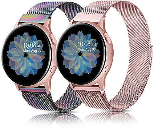Oumida 2 PCS Bracelet pour Samsung Galaxy Active2/Active/7/6/5/4 (40mm 44mm), 20mm en Acier Inoxydable pour Samsung 4/6 Classic (Couleur+Rose)