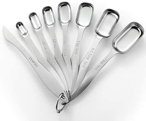 Spring Chef Stainless Steel Measuring Spoons Set of 8 with Leveler, Metal Teaspoon & Tablespoon Measuring Spoons for Dry & Liquid Ingredients, Fits in Spice Jars - Kitchen Gadgets For Baking & Cooking