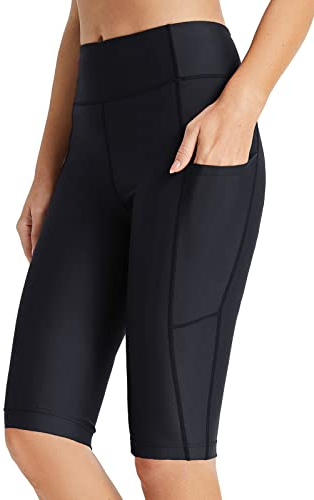 baleaf Badeshorts Damen Schwimmshorts Lang UV Shorts Bauchkontrolle Boardshorts Upf50+ Hohe Taille Schwimmunterteil mit Taschen Schwarz XL