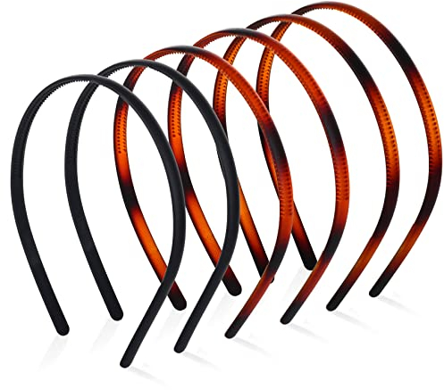 Olakin Kunststoff Stirnbänder mit Zähnen Dünne [6 Stücke], DIY Haarbänder Stirnbänder für Frauen Mädchen (8mm, Braun)