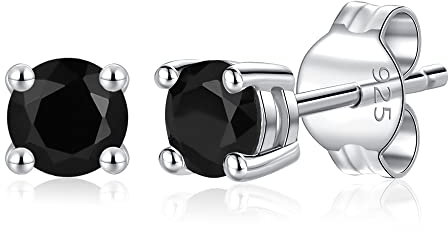 LUCKMORA Schwarz Zirkonia Ohrstecker 925 Sterling Silber Kleine Knorpel Tragus Ohrringe für Damen Herren Mädchen 4mm Runde CZ (Black-4mm)