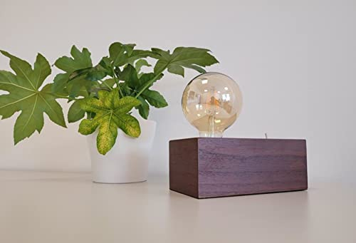 Trango 2020B-4W Tischleuchte *WOODY* Nachttischlampe Holz schwarz im Landhaus Look Retro modern 200x100x80mm mit Schalter inkl. 4 Watt LED Leuchtmittel E27 Gold 2500K Schreibtischlampe Wohnzimmerlampe