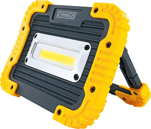 SCHWAIGER WLED90 513 Baustellenstrahler Werkstatt-Licht Arbeitsleuchte Baustrahler COB LED 20W 1000Lm IP44 robust Stoss-Schutz Aufsteller 120°-Abstrahlwinkel Akku