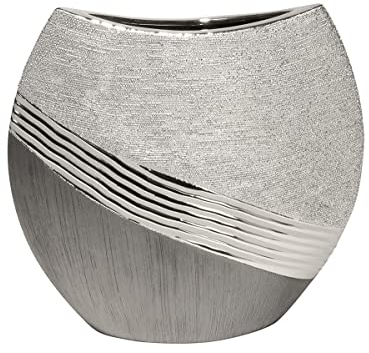 Gilde Keramik ovale Vase Bridgetown VE 2 (BxHxL) 27 cm x 21 cm x 7 cm grau,Silber Sie kaufen Hier Immer EIN Set von 2 gleichen Artikeln.