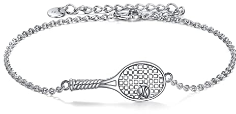 YFN Tennis Fußkettchen Sterling Silber Tennisschläger Fußkettchen Schmuck Sport Geschenke für Damen Herren Mädchen Jungen