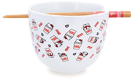 Sanrio Hello Kitty x Nissin Service de table en céramique avec bol à nouilles Ramen de 590 ml et baguettes en bois