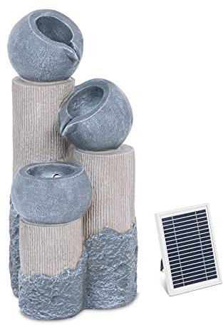 hillvert HT-SF-105 - Fuente solar para jardín (3 recipientes en columnas, iluminación LED, batería de litio, 5 m, cable de poliresina, juego de agua, fuente solar para jardín
