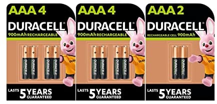 10X Duracell AAA Ricaricabili 900 mAh (2 Blister Da 4 Batterie + 1 Blister Da 2 Batterie)10 Pile Ministilo Ricaricabili