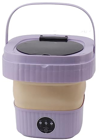 Mini-Waschmaschine, Faltbar, 6 L, Automatische Tragbare Waschmaschine, Integrierter Dörrapparat, Zusammenklappbarer Kleiner Eimer, Waschmaschine mit Sanftem Schleudern für Wohnung (Lila Farbe)
