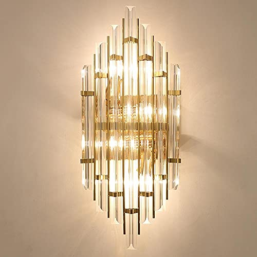 HWSY Lámpara de Pared con Pantalla de luz de Cristal para tocador de baño, candelabro de Pared de Cristal Biselado Transparente de latón Antiguo, candelabro de Pared Lineal de Acero Inoxidable con