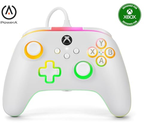 PowerA Controller cablato Advantage per Xbox Series X|S con Lumectra: Bianco, gamepad, controller per videogiochi cablato, controller di gioco, Xbox One, con licenza ufficiale