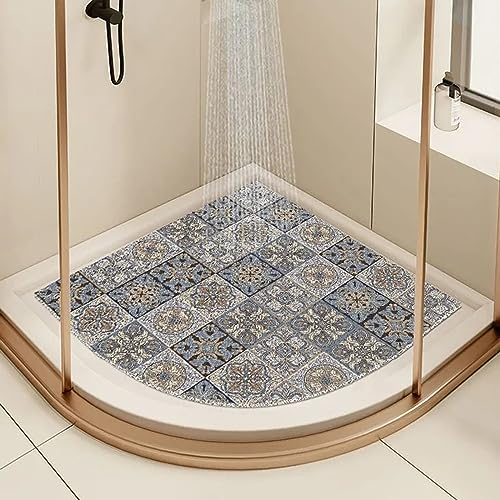 EUPXRHY Duschmatte Dreieckig für Eckdusche, Duschmatte Dreieckig, Komfortabel Duschmatte rutschfest Halbrund, PVC-Luffa Badematte Halbrund mit AblauflöChern Sicherheits,F,75x75cm