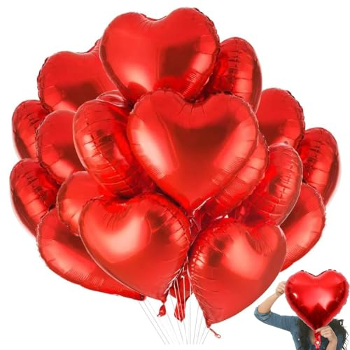 50 Stück rote Herzballons, 10Zoll Folienballons, Heliumballons, Herzform, Folienballons, für Valentinstag, Hochzeitsparty, Brautparty, Jahrestag Party Dekorationen