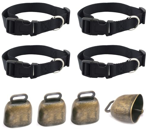 Fine jade2 4 Stück Ziegen Halsbänder mit Glöckchen Vintage Mini Kuhglocke mit Schließe, Anti-Verlust für Ziegen, Rinder, Pferde, Schafe