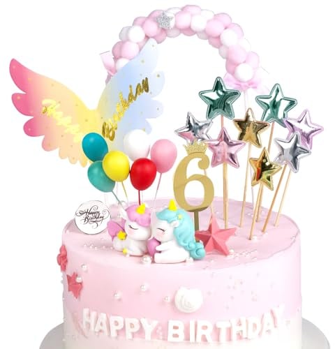 Einhorn Tortendeko 6 Jahre, Einhorn Kuchendeko 6. Geburtstag Mädchen, Torte Kuchen Deko Cake Topper, Geburtstagsdeko für Kinder Mädchen Junge