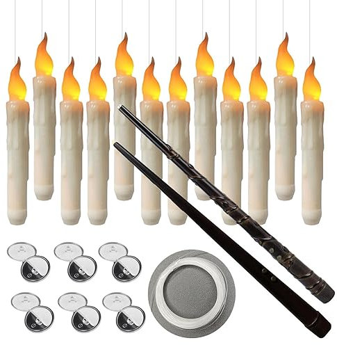 Bougies coniques magiques, lot de 12 bougies coniques LED, bougie flottante magique avec télécommande baguette magique, bougie magique pour fenêtre pour Noël, mariage, église, fête d'anniversaire,