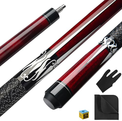 ASMPCUE Pool Queue, 58 Zoll Billard Queue Kanadischer Ahornholz Pool Cue 13mm Spitzen für Professionelle Billardspieler, 1/2 Maple Queue Sticks für Billard Tisch Sport (Rot1)