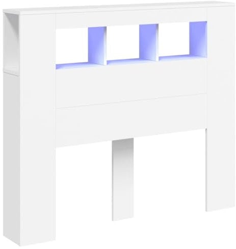 vidaXL Tête de Lit à LED, Tête de Cadre de Lit, Accessoire de Lit Double, Meuble de Chambre à Coucher Maison Intérieur, Blanc 120x18,5x103,5 cm Bois d'Ingénierie