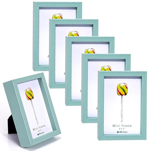 Winlor Mini Fotorahmen 2x3 6er Pack, Magnetischer Bilderrahmen für Kühlschrank & Schreibtisch Deko, Kleine Bilderrahmen für Instax Mini Fotos, Geldbörsenfotos & Kinderzimmer, Grün