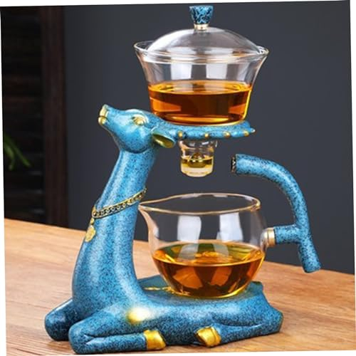 Tetera magnética Tetera de vidrio de borosilicato alto con base de ciervos Infuser Juego de té automático elegante Tetera de vidrio resistente al calor para la casa de té de la oficina en casa, teter