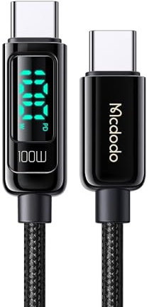 mcdodo Câble de Charge Rapide USB C vers USB C 100W avec Affichage LED à Tour de Rôle Charge Rapide PD pour iPhone 15 iPad Air iPad Pro, Mac Book Pro, Samsung (Noir-USB C vers USB C)