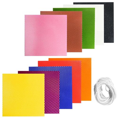 ANBOO Bienenwachskerzen Wachsplatten für Kerzen, 10 Farben Bienenwachsplatten für Kerzen mit 6m Baumwolldocht, Taufkerze Selber Machen Set, Kerzen Selber Machen Set für Kinder(20 * 20 cm)