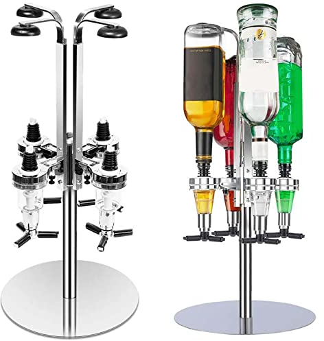 Crystals 4 Bottle Optics for Home Bar – Steel Rotating Bar Optics - 35ml Shots Alcohol Dispenser Butler Set - Rotary Optics for Spirits, Drinks and Wine Parties