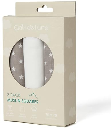 Clair de Lune Musselin-Quadrate mit Sternen, 70 x 70 cm, 3 Stück