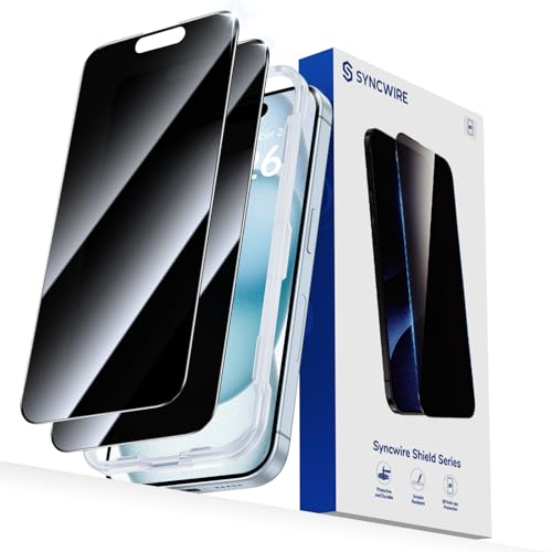 SYNCWIRE Panzer Schutz Glas für iPhone 15 6.1''Full Screen [2-Pack],Unzerbrechliches echtes 28°Anti-Spionage gehärtetes Glas mit schwarzem Rand [Einfache Installation][9H Härte][Empfindlicher Touch]