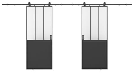 Vente-unique-Puerta corredera vista doble - Negro y vidrio templado - 2 x Alt. 205 x L93 cm - ARTISTO II