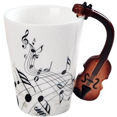 SPORWAY Tazza da caffè in ceramica: tazze da caffè con manico per appunti, tazza violino, tazze di cappuccino, regali musicisti, tazza di caffè per amore della musica, Pasqua, San Valentino,
